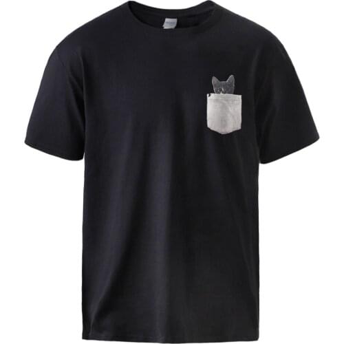 Funny Pocket Cat Tshirts Summer Short Sleeve Sportswear Tshirts Cotton Tees 2020 New Arrival Man Brand Casual Tops Sportswear