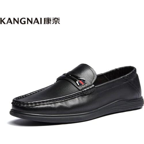 KANGNAI Men Loafers Genuine Leather Slip-On Flats Driving Boat Shoes Spring Summer Comfortable Men Moccasins