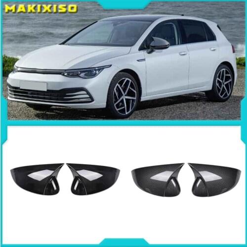 For Volkswagen Golf MK8 VIII 8 Side Mirror Covers Caps (Carbon Look) 2020 2021 2022 for VW Glossy black wing rearview
