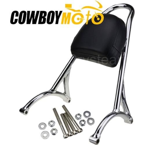 Black / Silver Motorcycle Short Rear Passenger Sissy Bar Backrest Cushion Pad Kit For 2004-2016 Harley Sportster XL883 XL1200