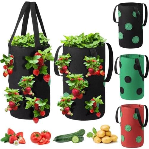 Strawberry Planting Bag Felt Planter Pots Fabric Grow Bags Hanging Vegetable Growing Pot Vertical with Visualization Pockets