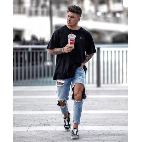 Men casual jeans fashion washed distressed holes Slim jeans street hip-hop style men ankle length pants denim trousers