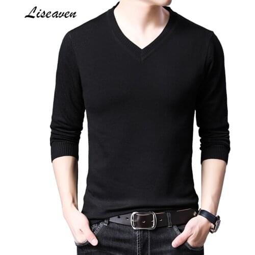 Liseaven 2019 Solid Color Autumn Winter Sweater Men V-Neck Brand Mens Sweaters Slim Fit Pullovers Men