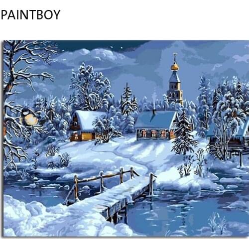 PAINTBOY Snow Landscape Framed Picture Painting By Numbers Home Decor For Living Room DIY Canvas Oil Painting Wall Art GX3661