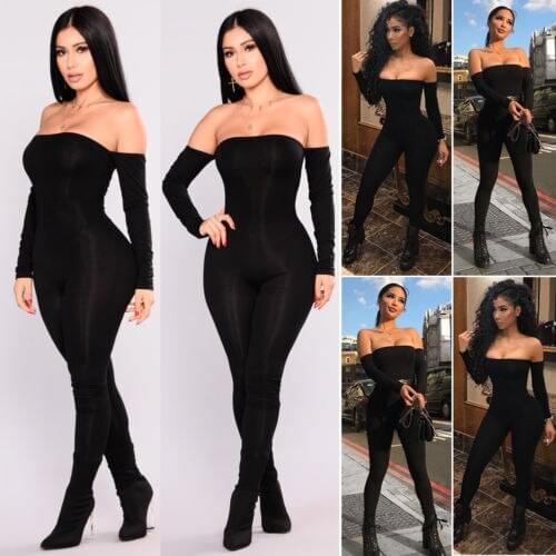 New Fashion Womens Long Sleeve Off Shoulder Bodysuit Ladies Stretch Party Top Jumpsuit Club