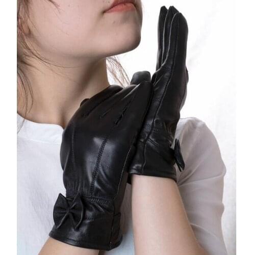 Autumn and winter womens genuine leather gloves female winter thermal sheepskin leather thermal driving gloves