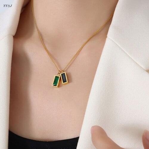 Baguette colored stone pendant neclaces for women 2021 green black rectangle gemstone necklace summer trendy elegant accessories