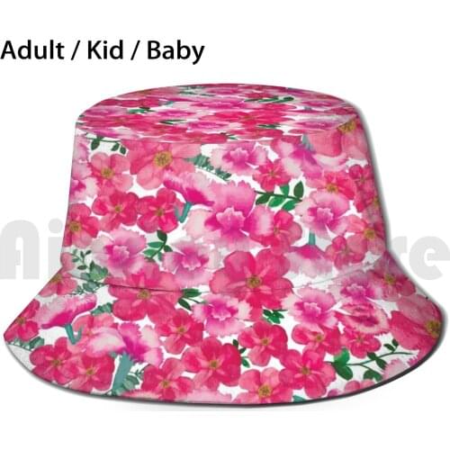 Rose Dianthus Bright Floral Bucket Hat Adult kid baby Beach Sun Hats Bright Floral Botanical Rose Dianthus Wildflower Wild