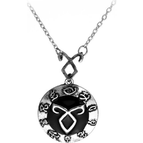 The Mortal Instruments City of Bones Angelic Power Rune Necklace Rune Combo Pendant Black Enamel Round Jewelry
