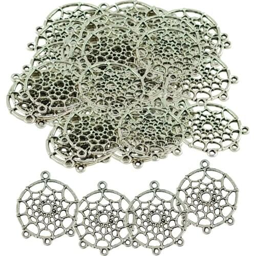 50pcs Women Fashion Jewelry Accessory Antique Dream Catcher Charms Connector Dreamcatcher Charm Pendants 34 X 28mm