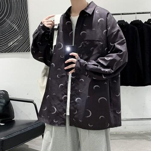 Full Print Casual Long Sleeve Shirts Hawaiian Shirt All-match Loose Thin Tops Outwear Male Clothes Four Seasons Streetwear