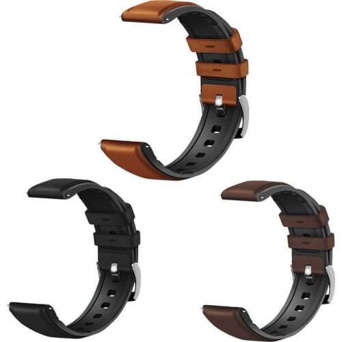 22mm Silicone Leather Straps For Samsung Galaxy Watch 46mm Smart for Huawe GT 2 Bands Silver Buckle Watchband