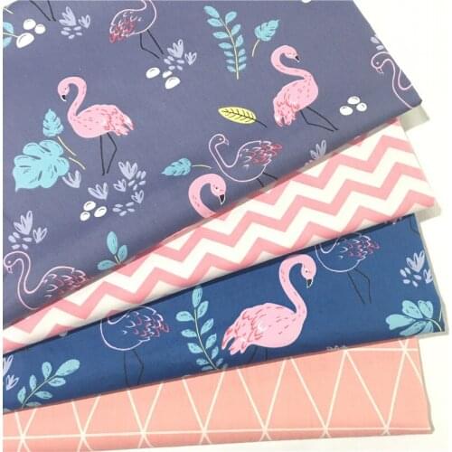 Cartoon GRAY BLUE Flamingo Leaves Zigzag Tri angle Pink 100% Cotton Twill Fabric For DIY Bedding Cushion Dress Patchwork Decor