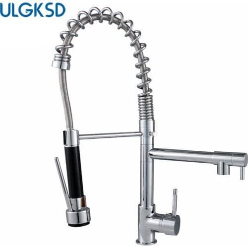 Ulgksd Wholesale And Retail Chrome Brass Spring Kitchen Faucet Pull Down Sprayer Single Handle Hole Vessel Sink Mixer Tap