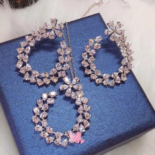 Famous Popular Design Luxury Popular Geometry Flower Full Mirco Paved Cubic Zirconia Wedding Earring Fashion Jewelry E5328