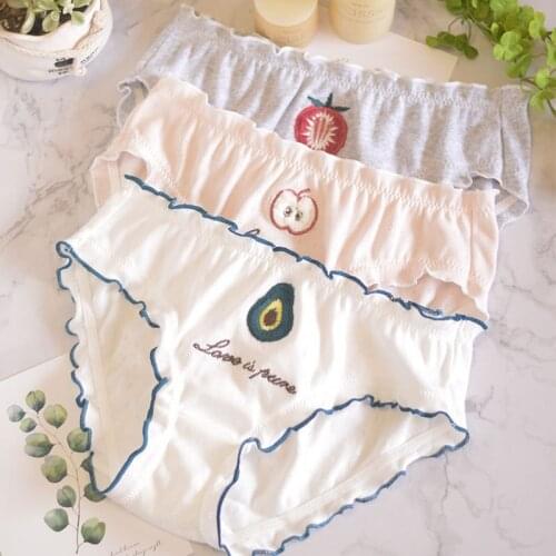 Japan Style Fruit Embroidery Cotton Women Underwear 2020 New Cute Lady Girls Seamless Panties Mid-Rise G-String Thongs Panties