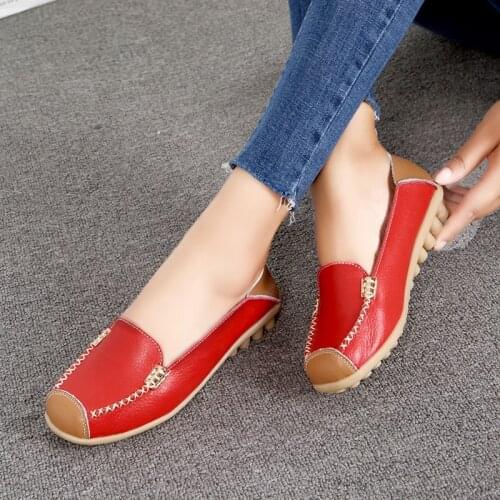 Autumn Genuine Leather Shoes Woman Soft Boat shoes for Women Flats shoes Big size 35-43 Ladies Loafers Non-Slip Sturdy Sole