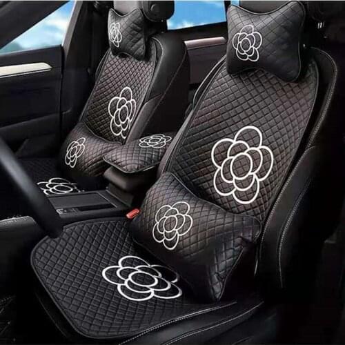 Camellia Series Rombus Leather Universal Four Seasons Car Interior Decorations Car Seat Cushion Cover Suite