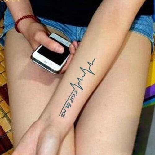 Waterproof Temporary Tattoo Sticker heartbeat wave French "it is the life" English letter womens tatto flash tatoo fake tattoos