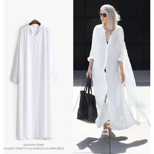 YLO STOCK2020 fashion shirt one-piece dress long design casual all-match womens long-sleeve shirt dress N0804