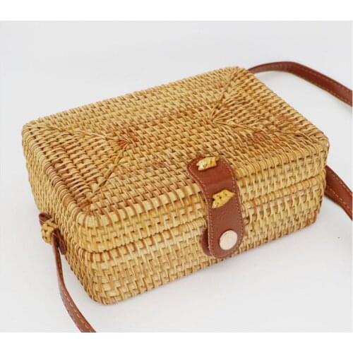 Natural Rattan Bag Women Shoulder Bag Straw Woven Beach Bag Crossbody