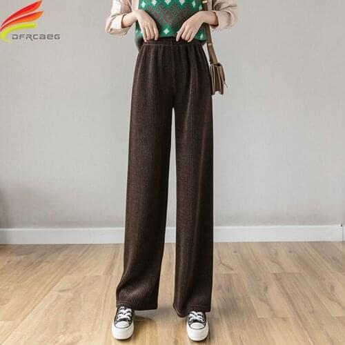 New 2020 Winter Pants Women High Waist Wide Leg Gray Black Or Brown Corduroy Pants Trousers Streetwear Warm Mujer Pantalones