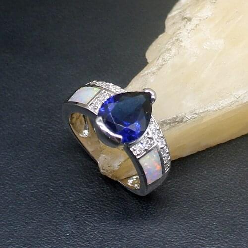 Hermosa White Opal Charm Sapphire Unique Genuine 925 Silver Band Ring Wedding Engagement Gifts for Women Size 6# 20214354