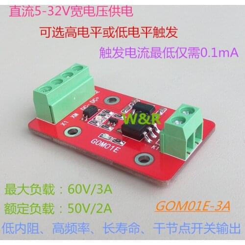 1 Way Solid State Relay Module / High and Low Level Trigger / 60V / 2A Optocoupler Isolated Output / Level Shifting