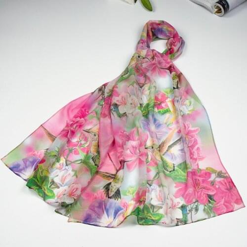 100% Silk Scarf Women Scarf Hummingbird Silk Shawl 2019 Designer Scarf Female Silk Pashmina Thin Silk Wrap Luxury Gift for Lady