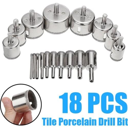 18pcs Diamond Core Hole Saw Cutting Bit Tools HSS Tile Porcelain Glass Hole Sawing Drill Bit Metal Working Power Tools 4mm-50mm