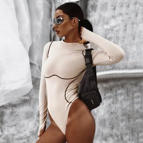 2020 Winter Women Sexy Bodycon Bodysuit Spring Knitted Solid Khaki Long Sleeve Bodysuit Body Tops For Women Jumpsuit