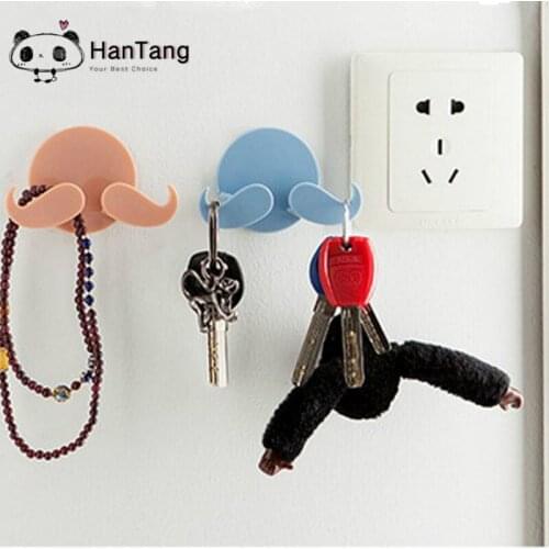 5Pcs Home Office Wall Adhesive Plastic Power Plug Socket Holder Creative Beard Hanger Hook Paste Type 5Z-CF216