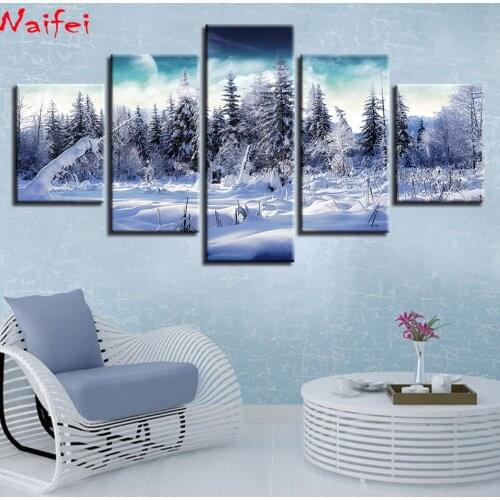 Winter Snow Forest Tree 5 pcs Diamond Painting Cross Stitch Full Square Picture DIY Diamond Mosaic Diamond Embroidery Sale