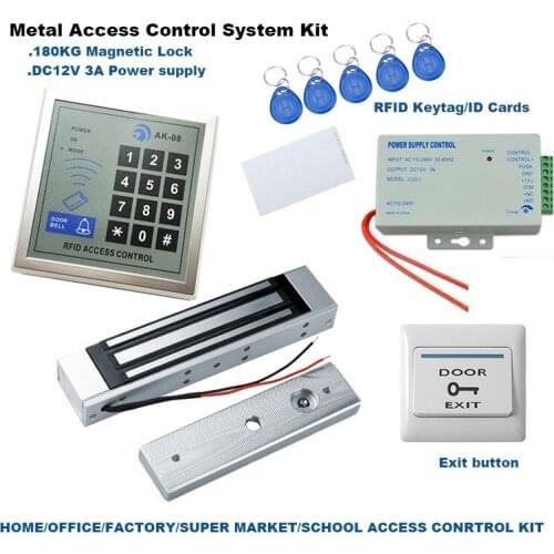 500 Users Standalone RFID Access Controller 180KG Magnetic Lock DC12V 3A Power Supply ID Card/Keyfobs Exit Button