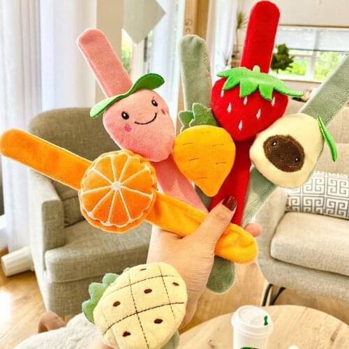 6Pcs Kids Strawberry Fruit Plush Slap Bracelet Bangle Wristband Cute Birthday Gift Party Decor Toys Bracelet Accessories