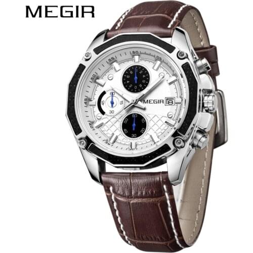 MEGIR Original Mens Watches Top Brand Luxury Rectangle Quartz Military Watches Waterproof Luminous Leather Wristwatch Men Clock