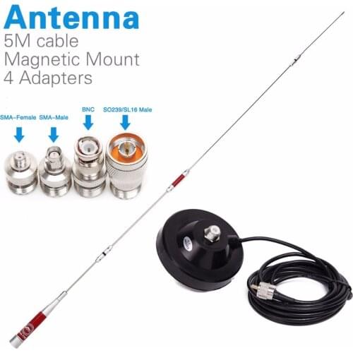 Dual Band Antenna With Magnetic Mount With SMA-F/SMA-M/BNC/SL16 4 Adapters for Baofeng UV-5R Walkie Talkie Car Mobile Radio
