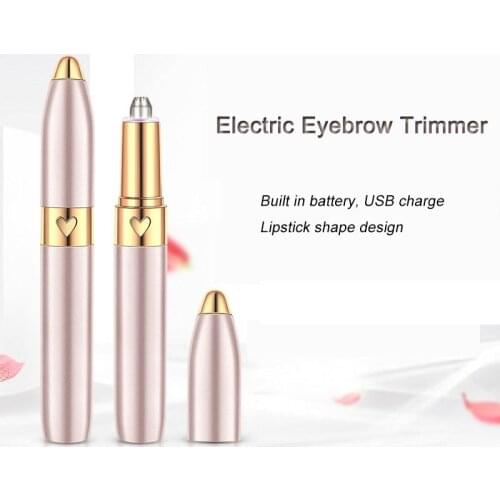 Electric Eyebrow Trimmer Battery USB Rechargeable 18K Gold Plated Lipstick Shape Fashion Body Face Lip Hair Remover Device Tools
