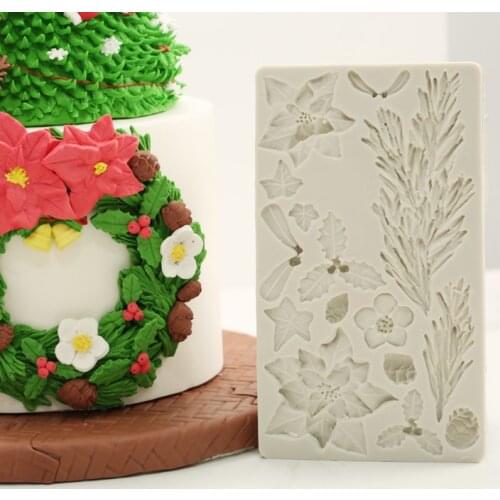 Fondant mold new Christmas flower shape leaves fondant cake decoration silicone mold dry Pez chocolate clay baking mold PRZY