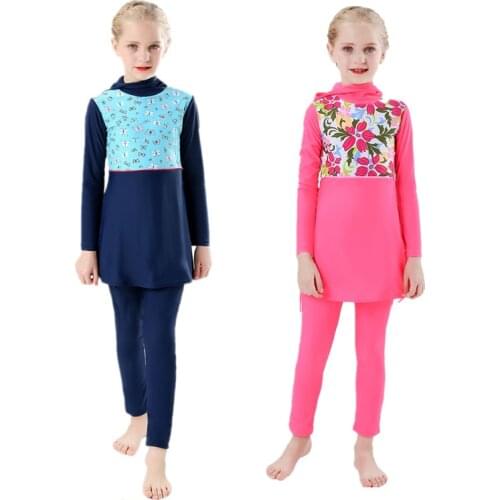 Hijab Islamic Swimsuit for Kids Swimwear Childrens Modest Swim Wear Long Sleeve Plus Size Girls Burkini 2 Piece Swimming Suit