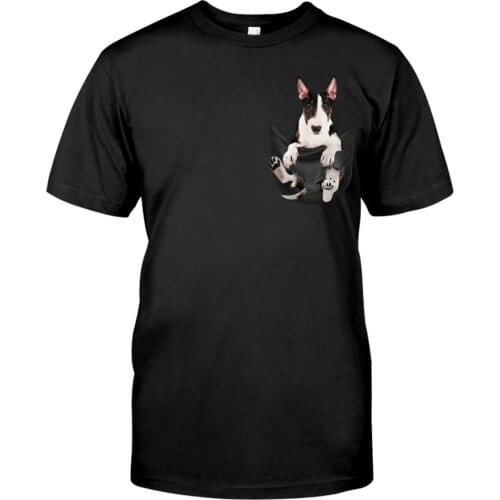 CLOOCL Cotton T-Shirts Fashion Bull Terrier Pocket Printed Shirt Men for Women Shirts Tops Funny Cotton Black Tees Drop Shipping