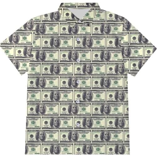 IFPD EU Size 3D Dollar Print Button Shirt Hip Hop Fashion Money Short Sleeves Shirts Funny Cool Mens Casual Plus Size Clothing