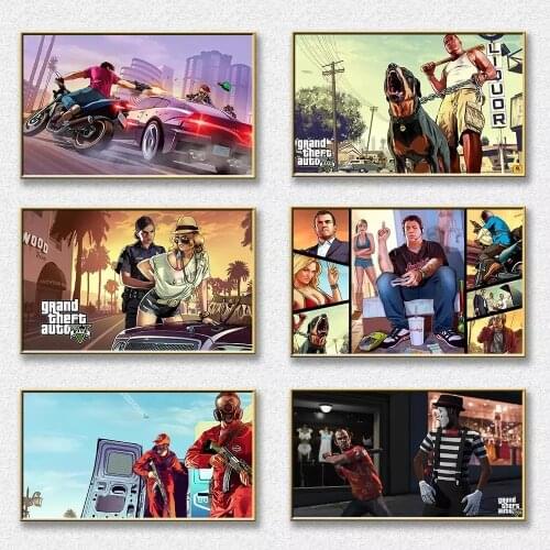Hot Game Gta 5 Art Prints And Posters Gta V Canvas Painting Set Wall Pictures For Bedroom Game Room Decorative Picture Plakat