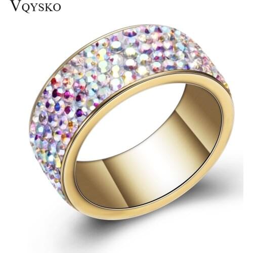 NIBA Gold-Color Stainless Steel Ring For Women AB Color Crystal Wedding/Engagement Jewelry Ring