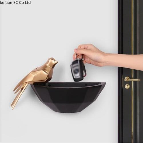 Creative Golden Bird Storage Art Resin Three-dimensional Wall Pendant Living Room Porch Birds Nest Key Mobile Phone Storage Box