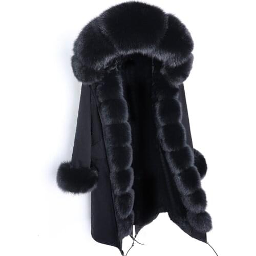 MaoMaokong 2021 winter new Real natural fox fur collar coat X-Long style Parkas womens slim warm jacket new Womens coats