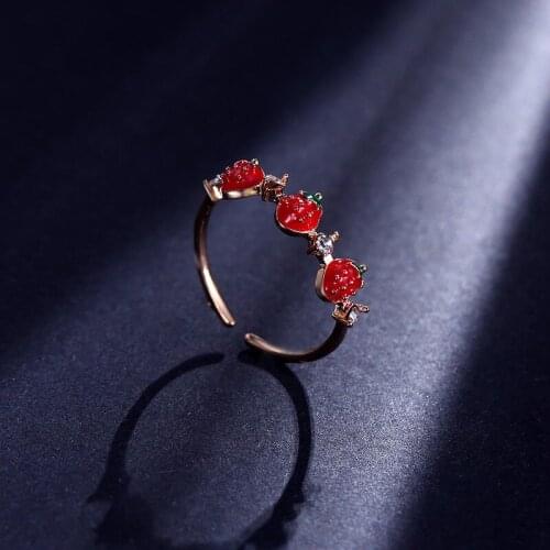 Cute Red Fruit Ring Open Adjustable Cherry Strawberry Pineapple Ring Lovely Sweet Food Fruit Jewelry for Women Girls