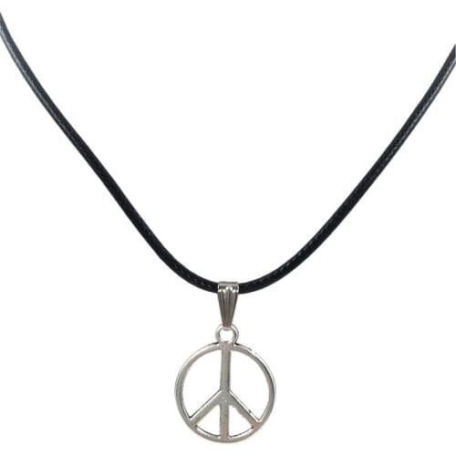 Fashion New Vintage Peace Necklace Pendant Black Leather Cord Choker Charm Necklace Pendant Dropshipping 2020 Hotsale