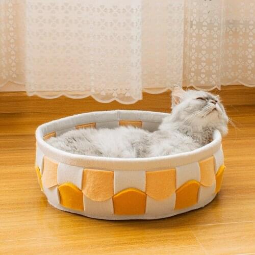 Washable Geometric Knitting Pet Bed Kennel Breathable Cat Cushion House Soft Sofa Dog Puppy Warm Sleeping Mats Pet Supplies
