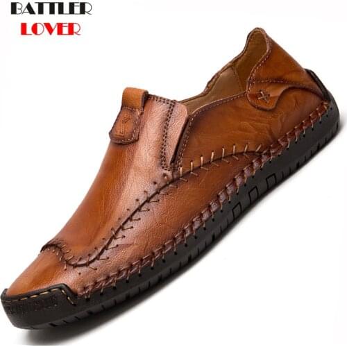 Mens Driving Shoes 2019 Men Genuine Leather Loafers Shoes Fashion Handmade Soft Breathable Moccasins Flats Slipe On Shoes 38-48